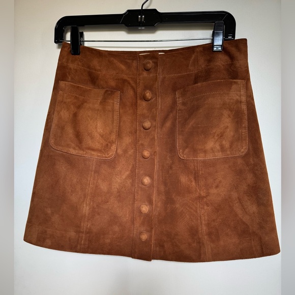Sézane Nehir Caramel Goat Leather/Suede Skirt size 36 - Picture 5 of 11